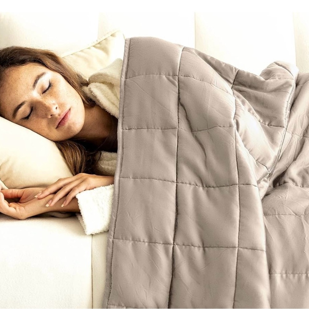 Luna Weighted blanket 15 lb 60 x 80 Beige with Gray Reversible Cover Both New - Picture 7 of 11